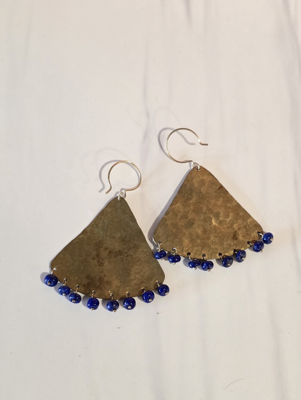 Vintage Earrings Gold Tone Hammered Triangle Bohemian Artsy Handmade Jewelry